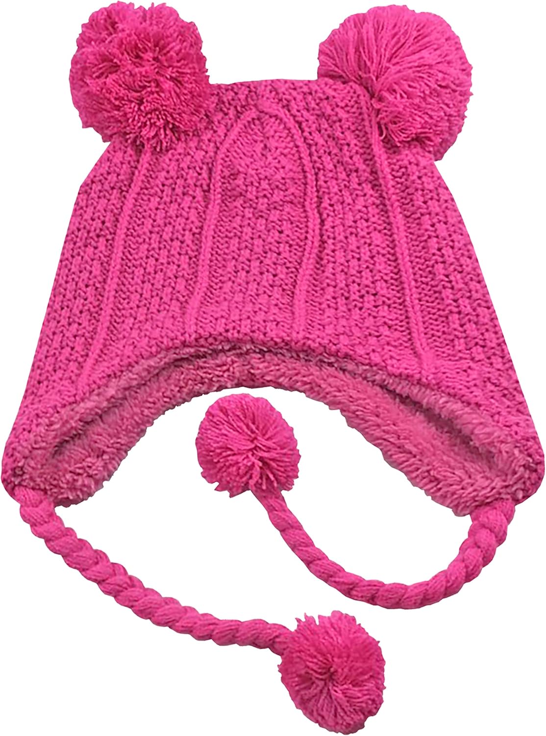 N'Ice Caps Little Girls and Baby Sherpa Lined Knitted 3PC Winter Set with Poms: Clothing