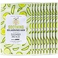 BioMiracle Soothing Collagen Face Mask Infused With Cucumber and Aloe, Natural Extracts, Paraben Free, Hydrates, Heals Dry Skin, 10 Sheets (10 Pack)