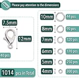 Mr. Pen Jump Rings Set 1014 Pcs 6 Sizes with Lobster Clasps for Jewelry view 2