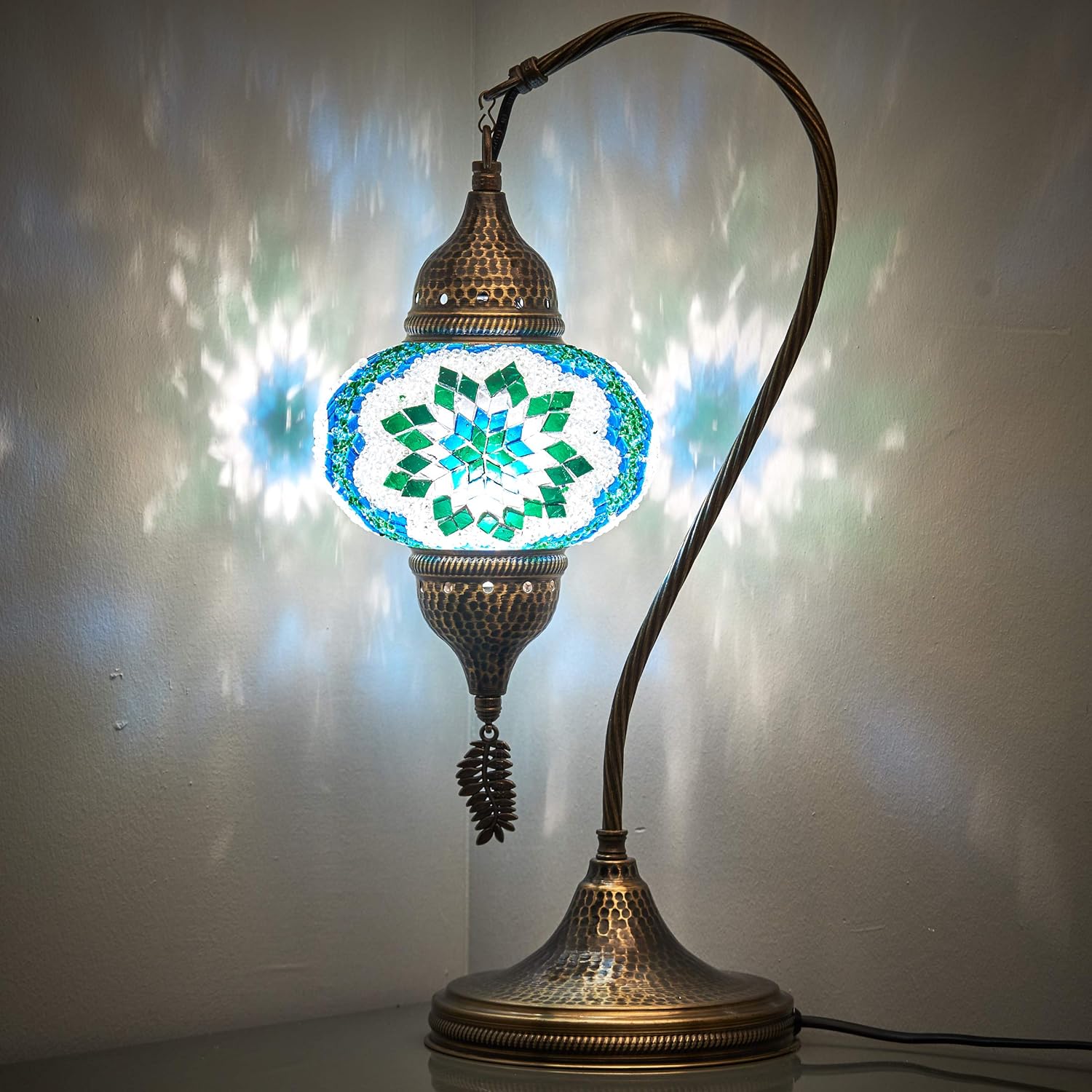 (18 Variations) CopperBull 2020 Turkish Moroccan Tiffany Style Handmade Colorful Mosaic Table Desk Bedside Night Swan Neck Lamp Light Lampshade, 19