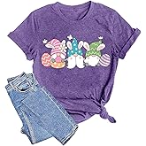hcihgzr Easter Shirts for Women Bunny Shirts Cute Rabbit Graphic Tee Christian T-Shirt Easter Eggs Graphic Casual Tee Tops