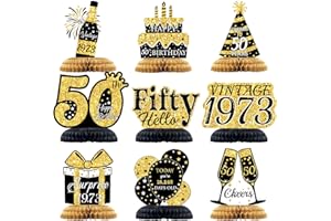 LITAUS, Black Gold 50th Birthday Decorations Honeycomb Centerpieces for Table - Pack of 9 | 50th Birthday Table Decorations Men Women | 50 and Fabulous Birthday Decorations