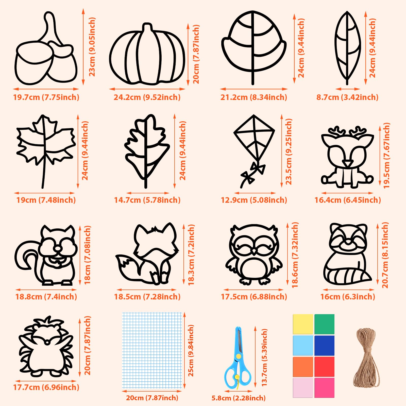 Herefun Herbst Bastelset für Kinder, 13 Stück Set mit Kränzen, Blätter Deko, DIY Basteln für Halloween, Weihnachten 2