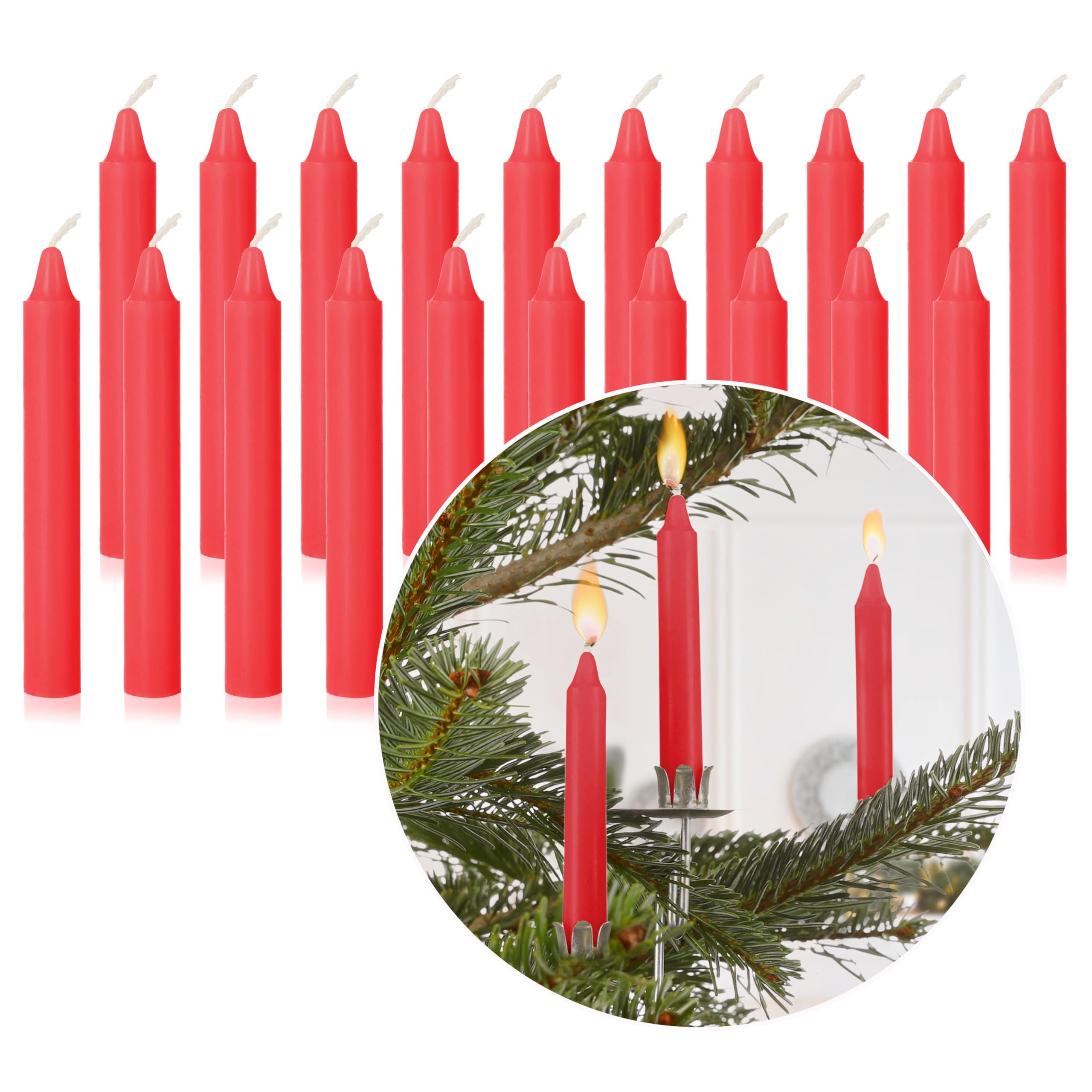 Nordstern Pack of 20 Red Tree Candles - Candles for the Christmas Tree or Birthday Cake - Christmas Candles, Pyramid Candles 10 x 1.25 cm