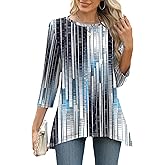 LOMON 3/4 Sleeve Tunic Tops for Women Loose Fit Dressy Casual Blouse Flowy Shirts to Wear with Leggings S-3XL