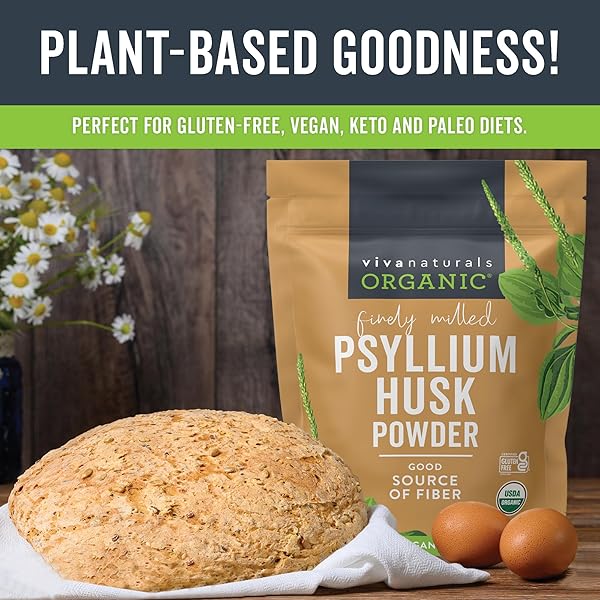 VIVA NATURALS ORGANIC PSYLLIUM HUSK POWDER, 24 OZ – FINELY GROUND, UNFLAVORED, VEGAN, KETO, PALEO, NON-GMO PLANT-BASED SUPERFOOD, GOOD SOURCE OF FIBER FOR GLUTEN-FREE BAKING, JUICES & SMOOTHIES