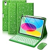 Hamile for iPad A16 Case with Keyboard - Mouse Backlit Wireless Detachable Keyboard Glitter Folio Cover with Pencil Holder for iPad 11th Gen A16 11-inch 2025 10th Generation 10.9 Inch 2022 - Green