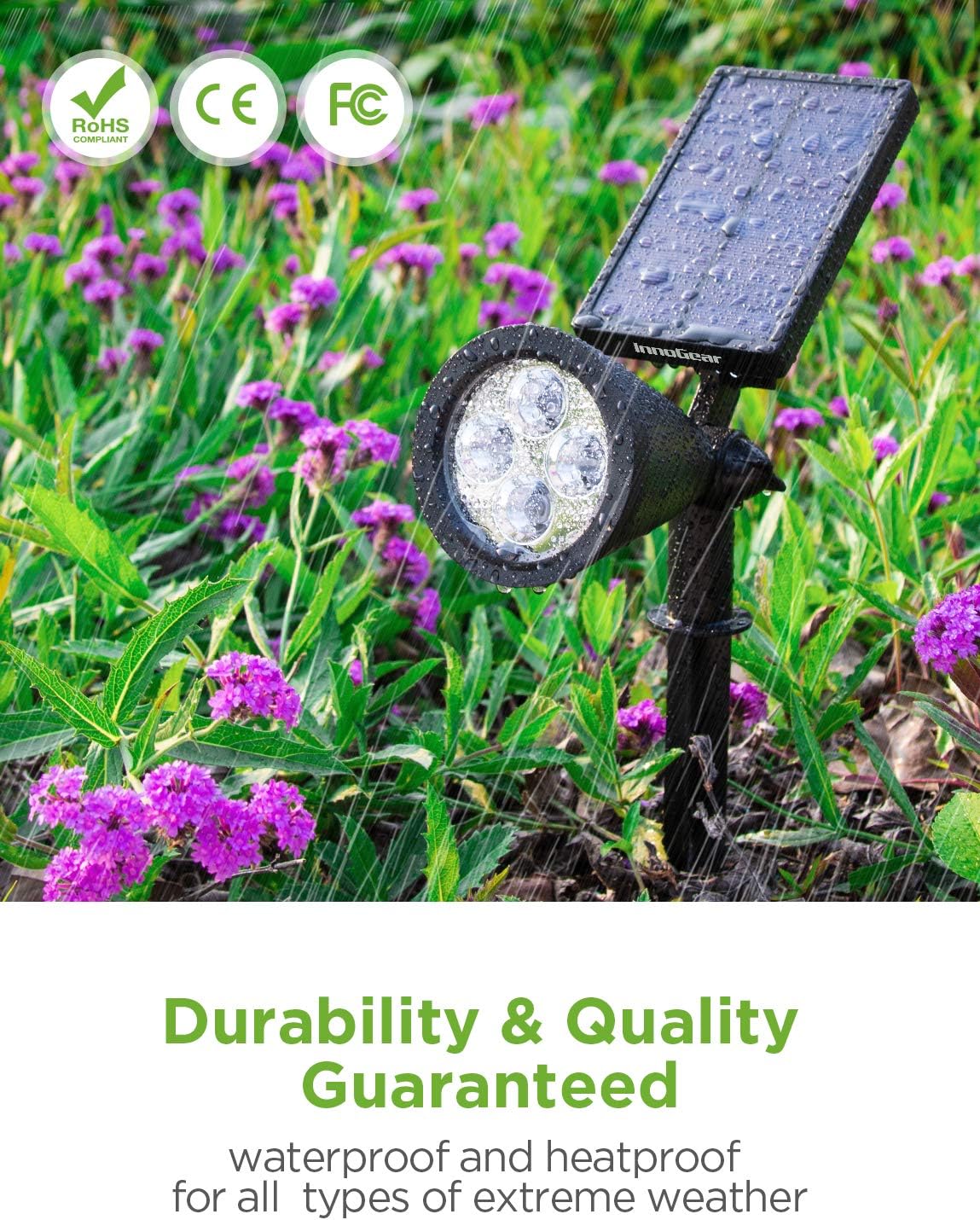 InnoGear Solar Lights Outdoor, Upgraded Waterproof Solar Powered Landscape Spotlights 2-in-1 Wall Light Decorative Lighting Auto On/Off for Pathway Garden Patio Yard Driveway Pool, Pack of 2 (White) : Home Improvement