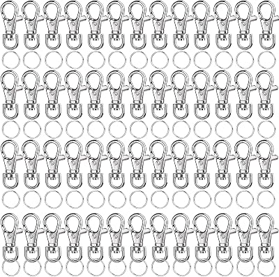 LEOBRO 120Pcs Lobster Clasps with Key Ring 60Pcs Swivel 60Pcs Key Ring
