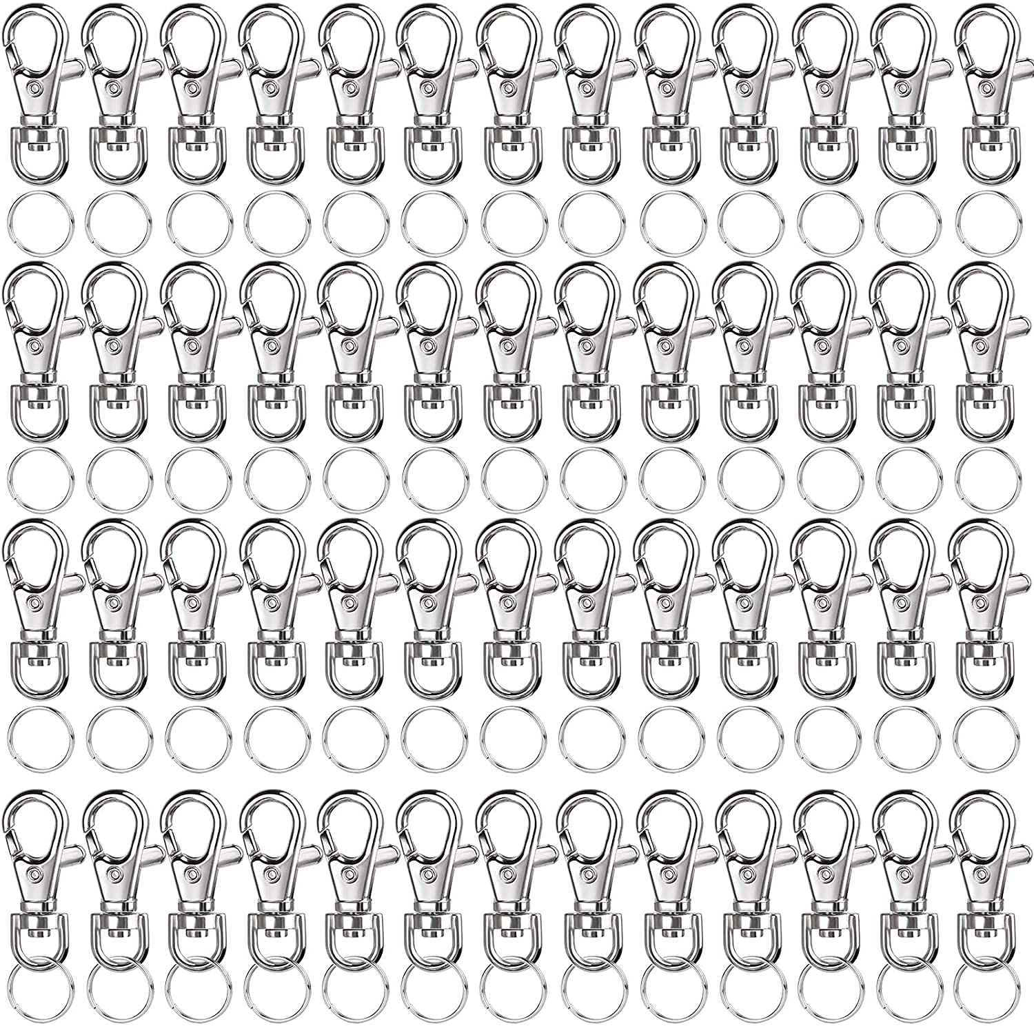 LEOBRO 120Pcs Lobster Clasps with Key Ring, Keyring Making Kit 60PCS Metal Lobster Clasp Swivel and 60PCS Key Ring Hoop for Keychains, Jewellery Making, Lanyard, Key, Charm, Art Crafts…