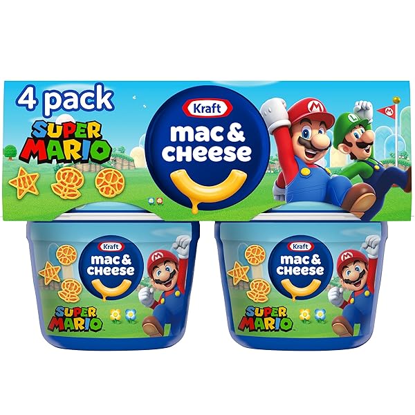 KRAFT MAC & CHEESE MICROWAVABLE DINNER WITH SUPER MARIO POWER-UP PASTA SHAPES, 4 1.9 OZ CUPS