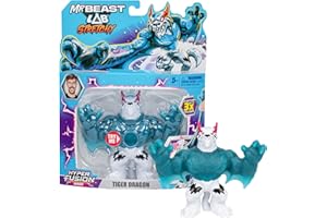 MRBEAST LAB - Hyper Fusion Stretchy Hero, Tiger Dragon, 5 Inch (12.7CM) Goo Filled Standing Figure, Stretch Up to 3 Times His Size, Collect All 3; Cobra Panther, Tiger Dragon and Sabertooth Squid