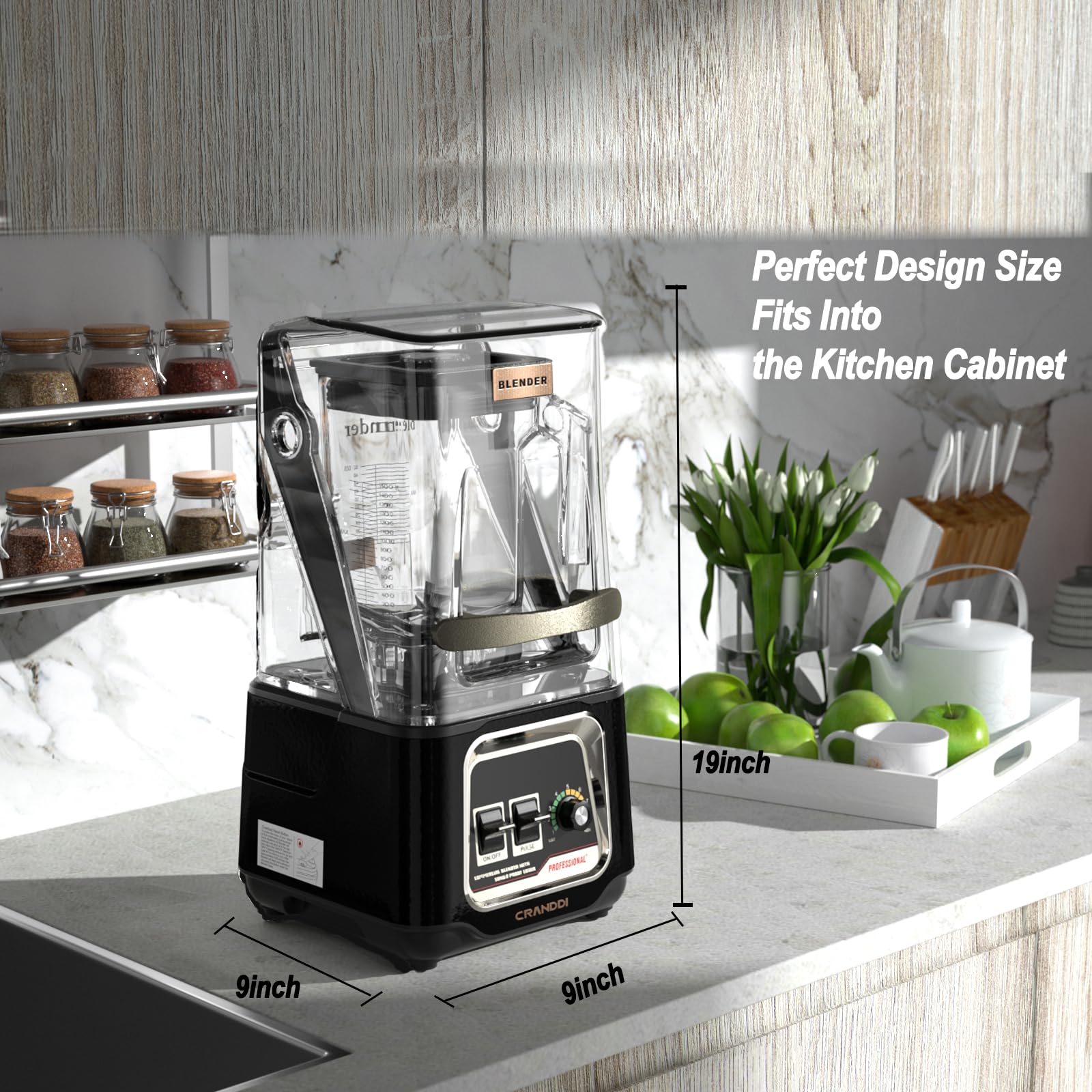CRANDDI Commercial Smoothie Blender, Professional Countertop Blender with Removable Shield, 2200W Strong Motor, 52oz BPA-free Jar for Shakes and Smoothies, Self-Cleaning K80 (Black)