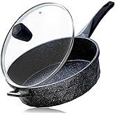 Nonstick Deep Frying Pan Skillet with Lid, 12 Inch Large Skillet, 5 Quarts Saute Pan, Granite Stone Non Stick Cooking Pan, Induction Compatible, PFOA Free