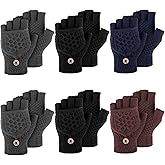 Zhanmai 6 Pairs Womens Fingerless Gloves with Finger Flaps Winter Knitted Convertible Mittens Half Cover Flip Top Mittens (Mixed Colors)