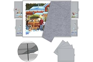DOERPUZ Puzzle Board 1500 Pieces,Jigsaw Puzzle Board with Adjustable Tilting Pole,Jigsaw Puzzle Board with Drawers,Grey Tilting Puzzle Board with Cover,Puzzle Storage,Puzzle Tray