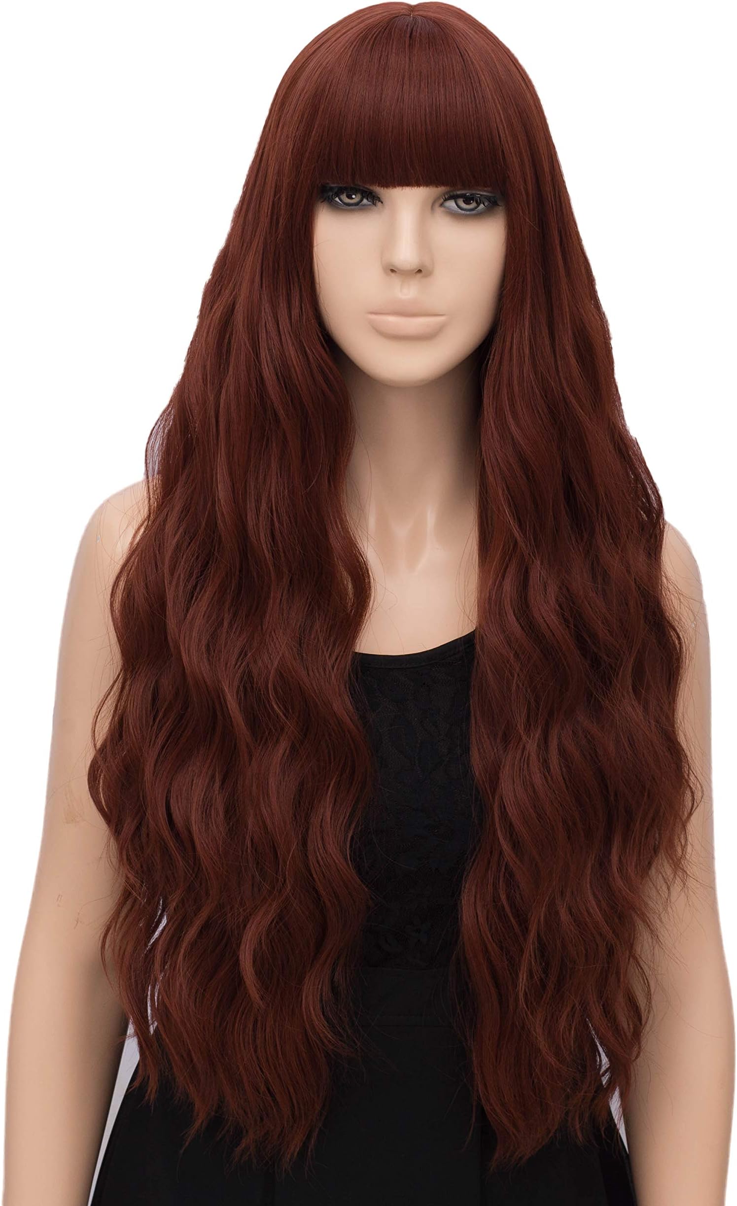 FiveFour Women's Long Fluffy Curly Fancy Dress Wig with Fringe Wave Heat Resistant Synthetic Hair Wig for Cosplay Party