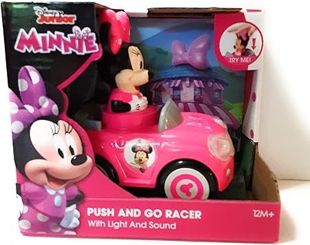 Amazon ディズニー ジュニア ミニー プッシュアンドゴー レーサーカー ライトとサウンド付き 手押し車 プルトイ おもちゃ