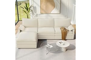 Vesgantti 108" Modular Sectional Sofa, Comfy Cloud Couch with Movable Ottoman Deep Seat Chenille L Shaped Modular Sofa, Sectional Couches for Living Room, Bedroom and Apartment, Beige