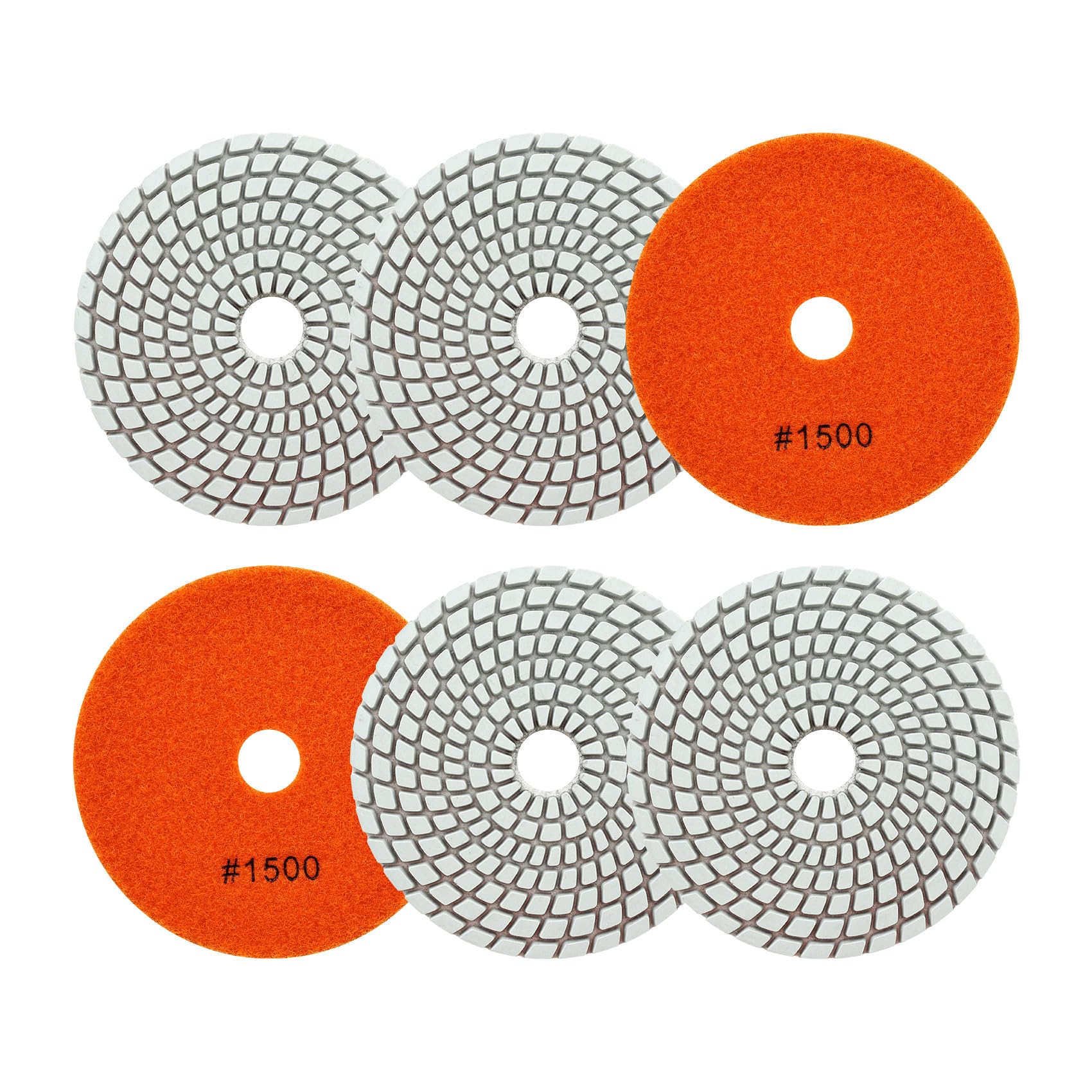 Wet Diamond Polishing Pads 4"/100mm - 6pcs Grit 1500 Polish Pad Kit for Granite Marble Artificial Stone Quartz for Angle Grinder SANLEETEK