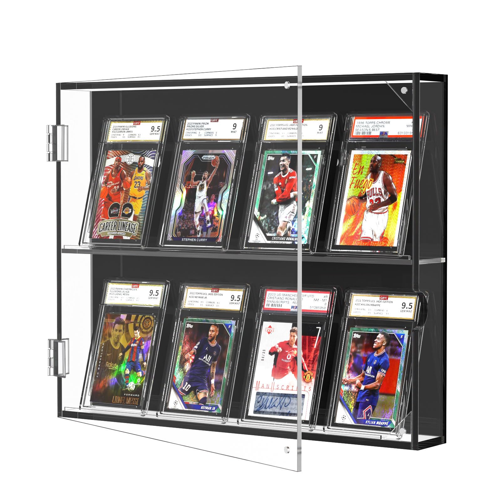 Photo 1 of FEMELI Acrylic Baseball Card Display Case,Clear View 8 Graded Trading Card Frame with UV Protection,Wall Mount Sports Card Case with Magnetic Door for Football Basketball Hockey Collection