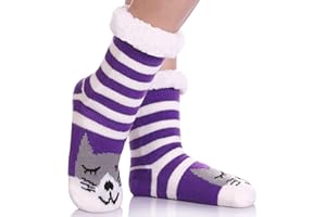 FNOVCO Kids Slipper Socks Boys Girls Fuzzy Soft Thick Cozy Warm Fleece lined Winter Indoor Christmas Socks