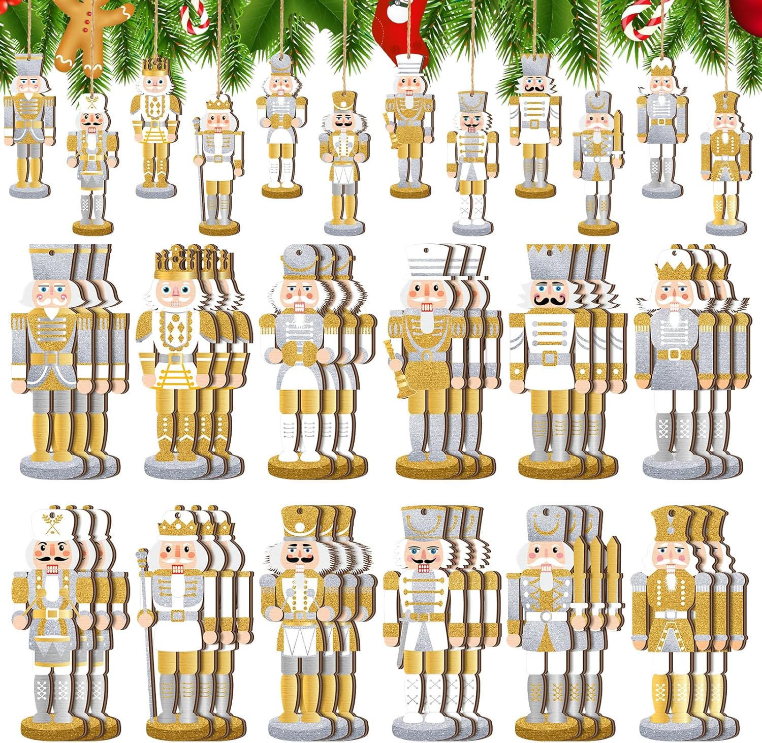 Nutcrackers - Qunclay 36 Pcs Christmas Nutcracker Ornaments Wood Hanging Miniature Nutcracker Figures Traditional Nutcrackers Christmas Ornament for Home Holiday Christmas Decoration