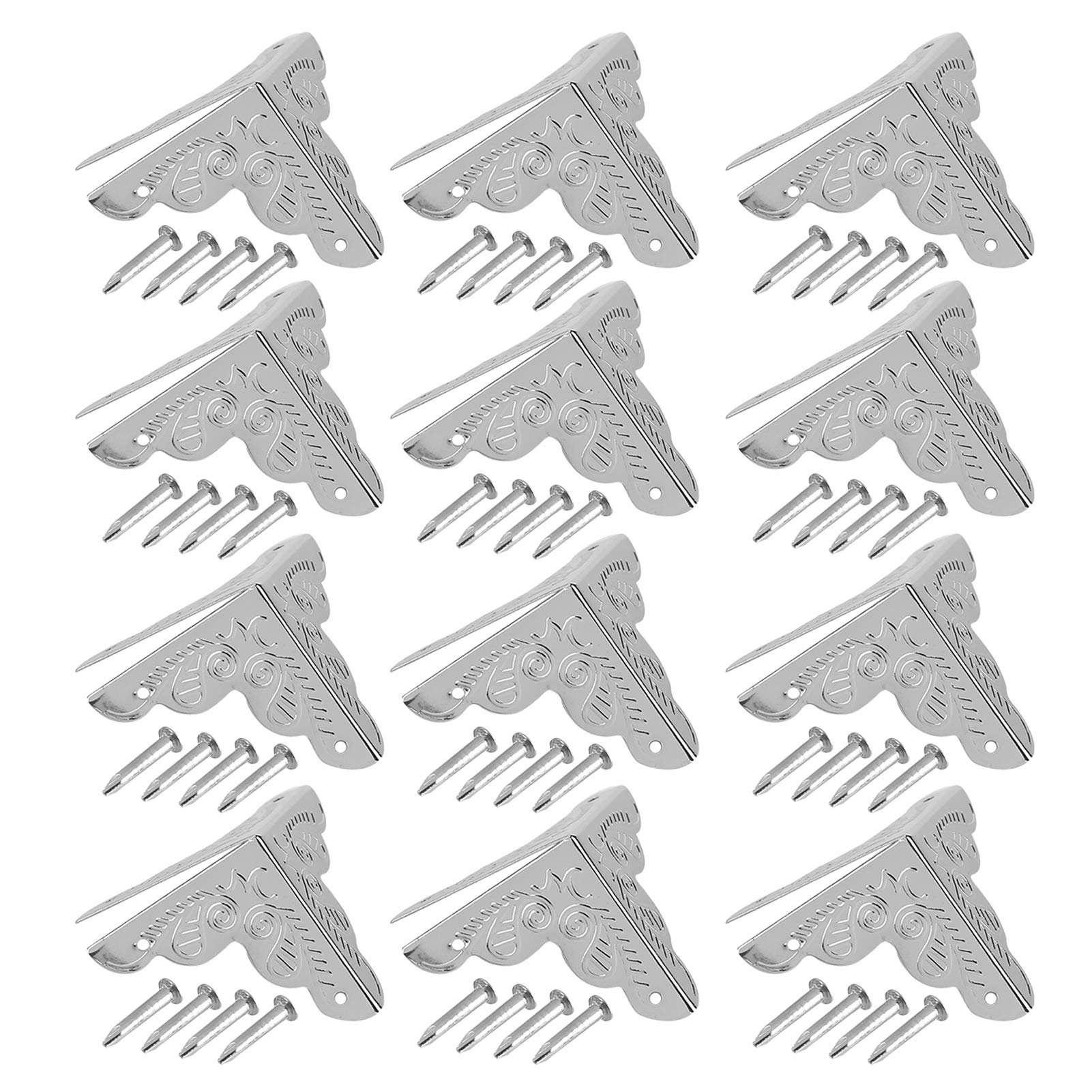 Haofy 12pcs Corner Decorative Protectors for Metal Box Jewelry Gift Case, Desk Safety Bumpers Iron Cover Guard(Silver)