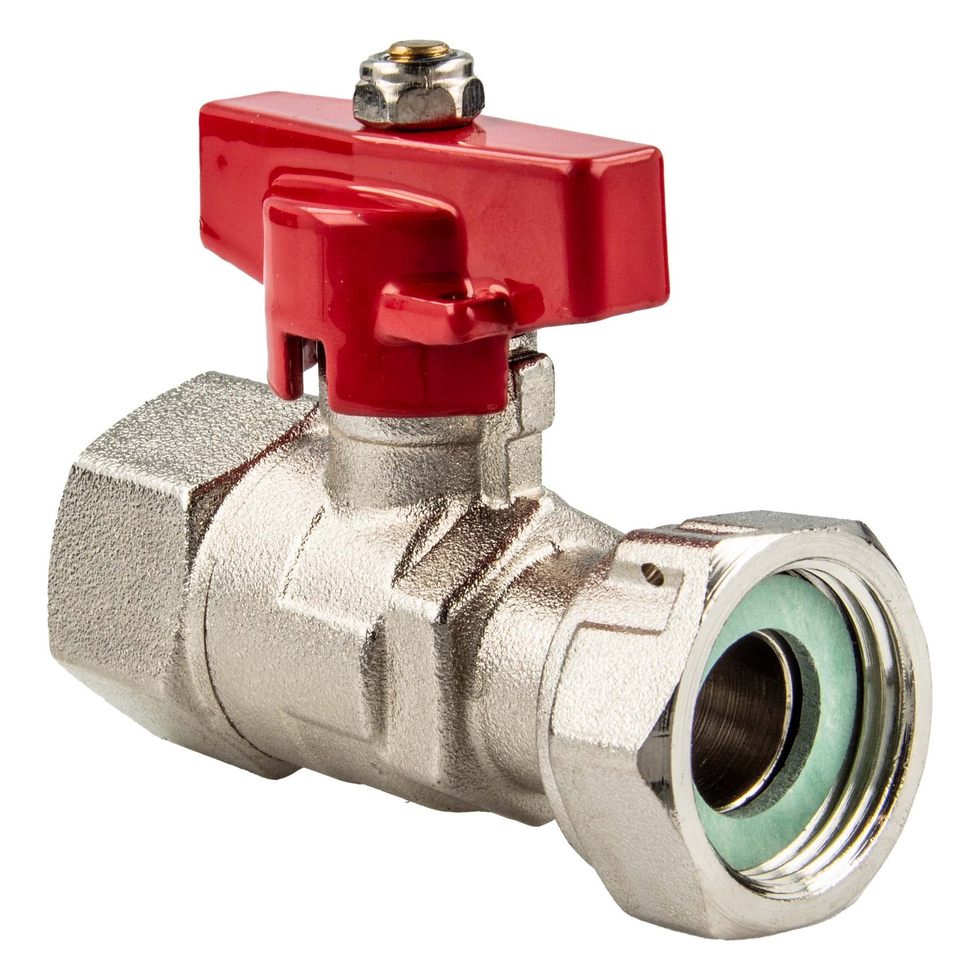 tecuro Ball Valve with Connection nut Rp 3/4" x 3/4" Internal Thread Rp (DN15), red Butterfly Handle