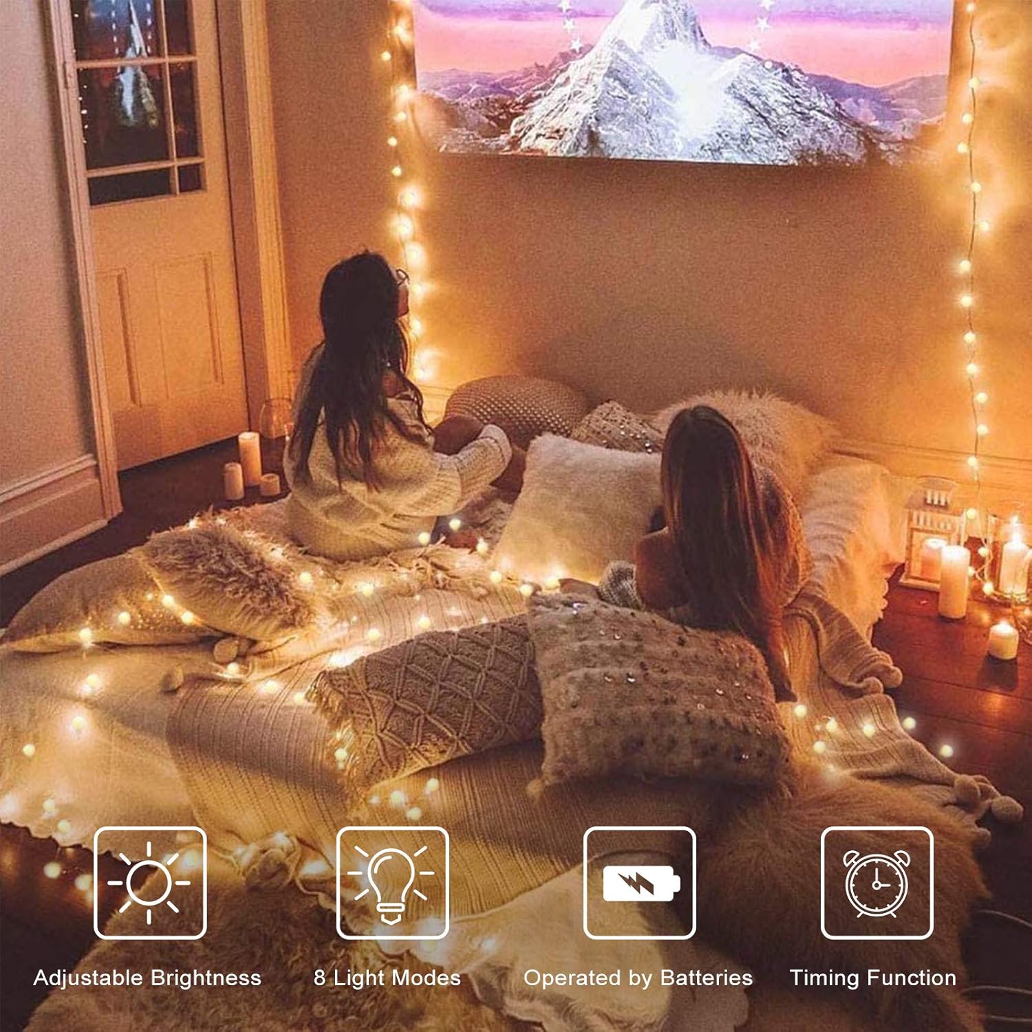Globe String Lights, 32.8 ft 80 LED Battery Operated Fairy Twinkle Light with Remotes& Timer Christmas Lamp for Bedroom Canopy Ceiling Party Wall Wedding Backdrop Decor, Warm White, 8 Lighting Modes : Garden & Outdoor