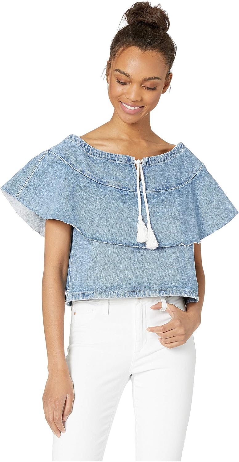 blue jean ruffle shirt