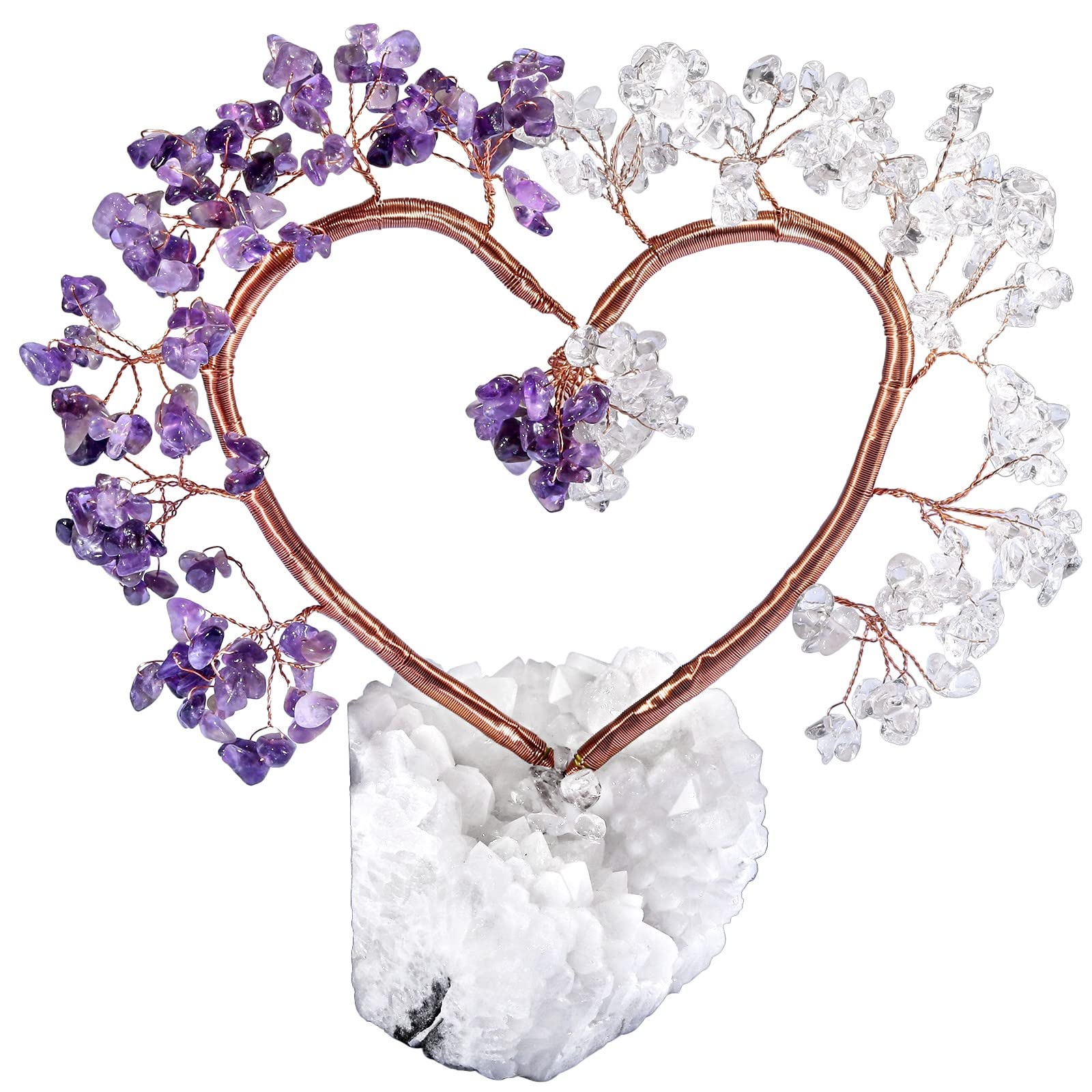 KYEYGWO Natural Crystal Stones Tree with Rock Crystal Cluster Base Quartz Bonsai Money Tree for Home, Office and Feng Shui Decor, Amethyst and Clear Quartz โ image 1