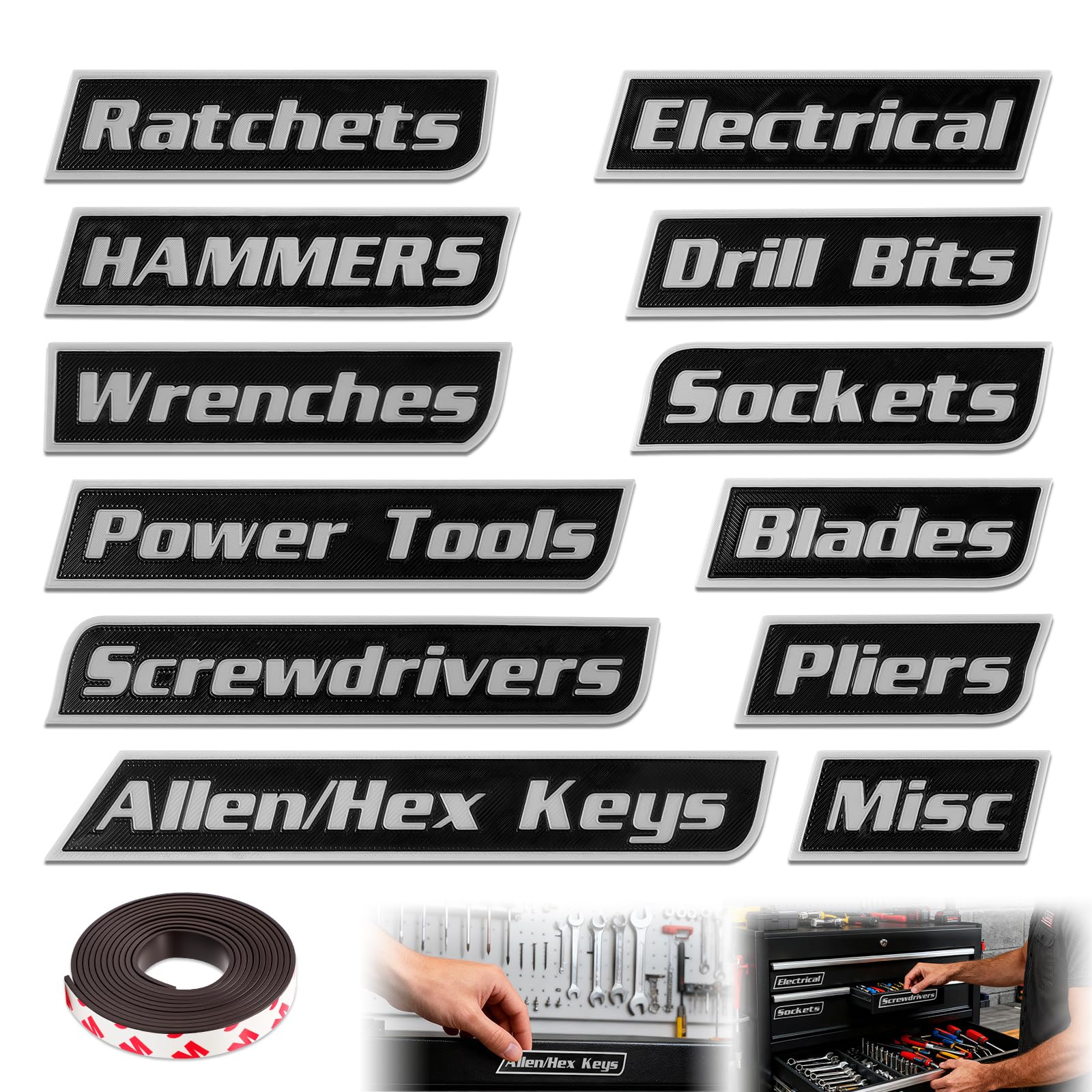 Photo 1 of 12 Pack of Magnetic Toolbox Labels, 3D Printed Toolbox Drawer Tags Magnetic Tool Box Labels, Multipurpose Tool boxs Tags, Easy to Stick and Remove