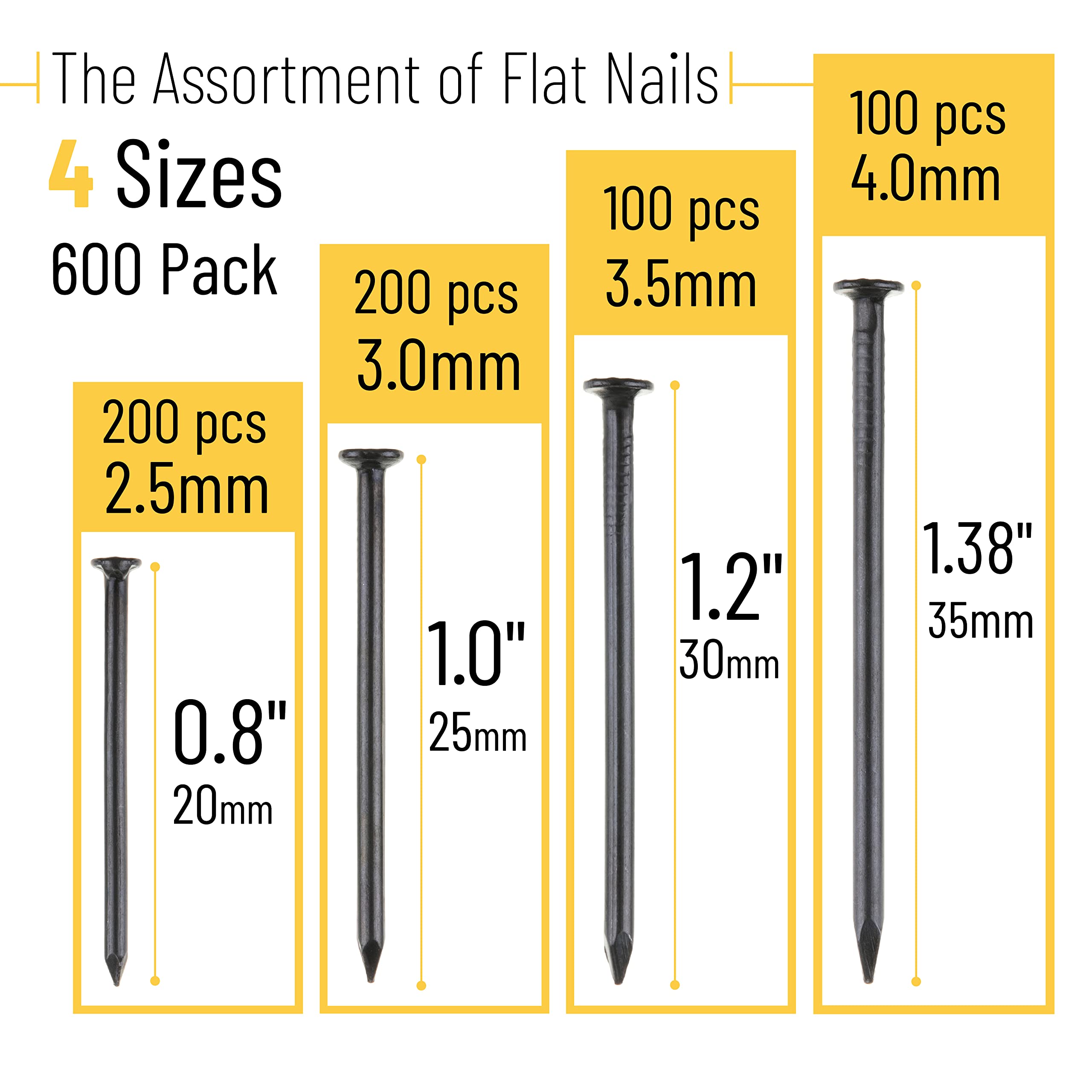 Mr. Pen- Nail Assortment Kit, 600 Pcs, 4 Sizes, Black, Small Nails, Nails for Hanging Pictures, Finishing Nails, Wall Nails for Hanging, Pin Nails, Hardware Nails, Assorted Nails, Galvanized Nails - Image 2