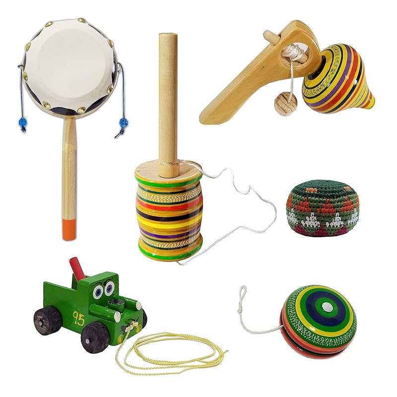 Paquete 6 Juguetes Mexicanos TAMBORIN, TROMPO BOLA, PELOTA, CARRITO, YOYO, BALERO DE BARRIL Paquete 6 Juguetes Mexicanos TAMBORIN, TROMPO BOLA, PELOTA, CARRITO, YOYO, BALERO DE BARRIL
