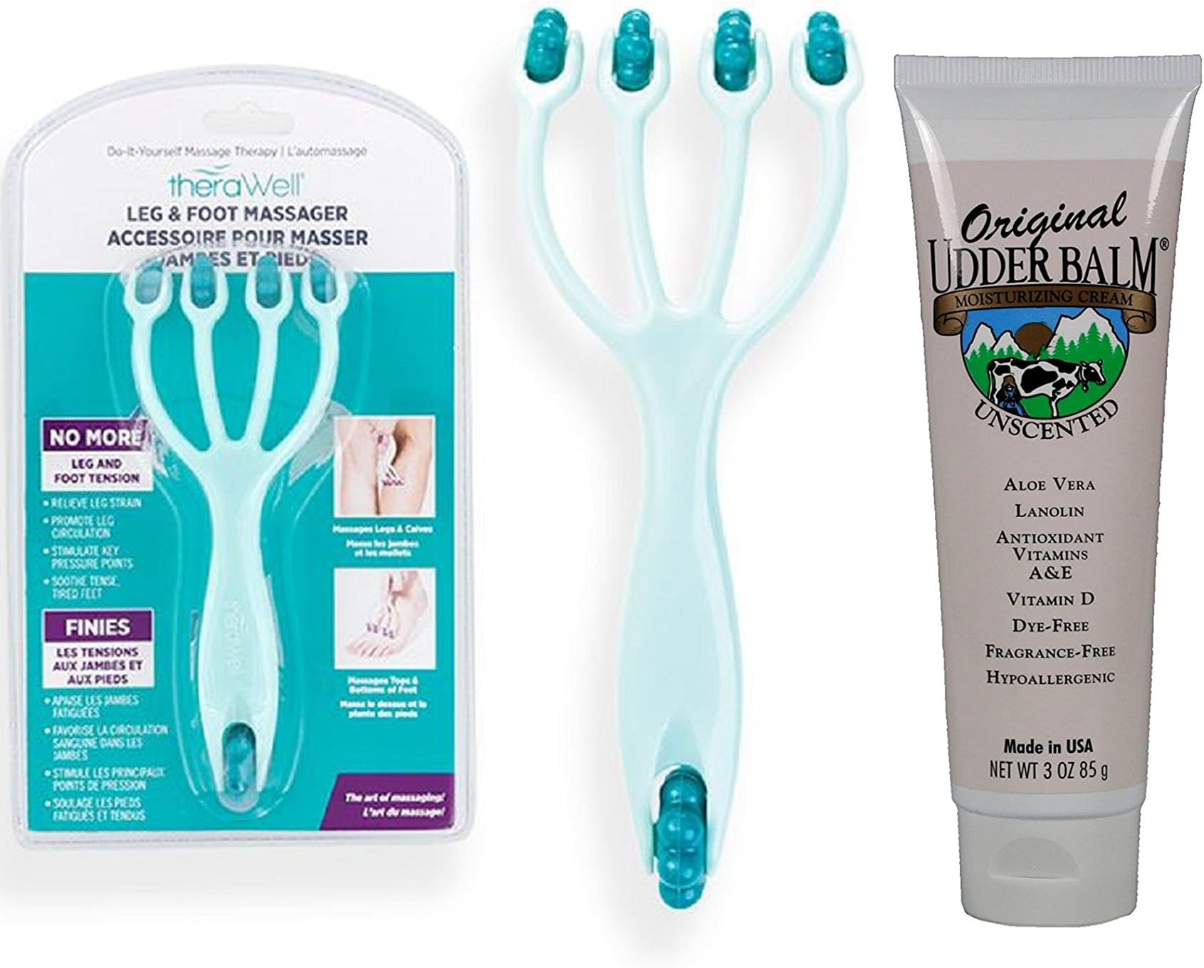 Therawell Leg Foot Meassager with Original Udder Cream Tube Unscented, 3 oz.