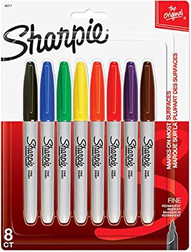 Sharpie Permanent Markers, Fine Point, Assorted Colours, 8 Count