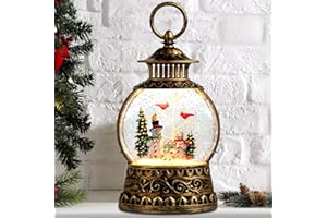 AIXULER Christmas Snowman Snow Globe, Cardinal Musical Snow Globe Lantern Lights with 6H Timer Battery & USB Powered, Retro Style Holiday Glitter Globe for Xmas Home Decoration Holiday Party Gifts