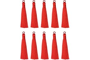 Tupalizy 10PCS Handmade Soft Silky Tassels with Hanging Loop for Bookmarks Keychains Earring Bracelets Jewelry Making Souvenir Graduation Clothing Sewing Gift Tag Art DIY Craft Projects (Red)