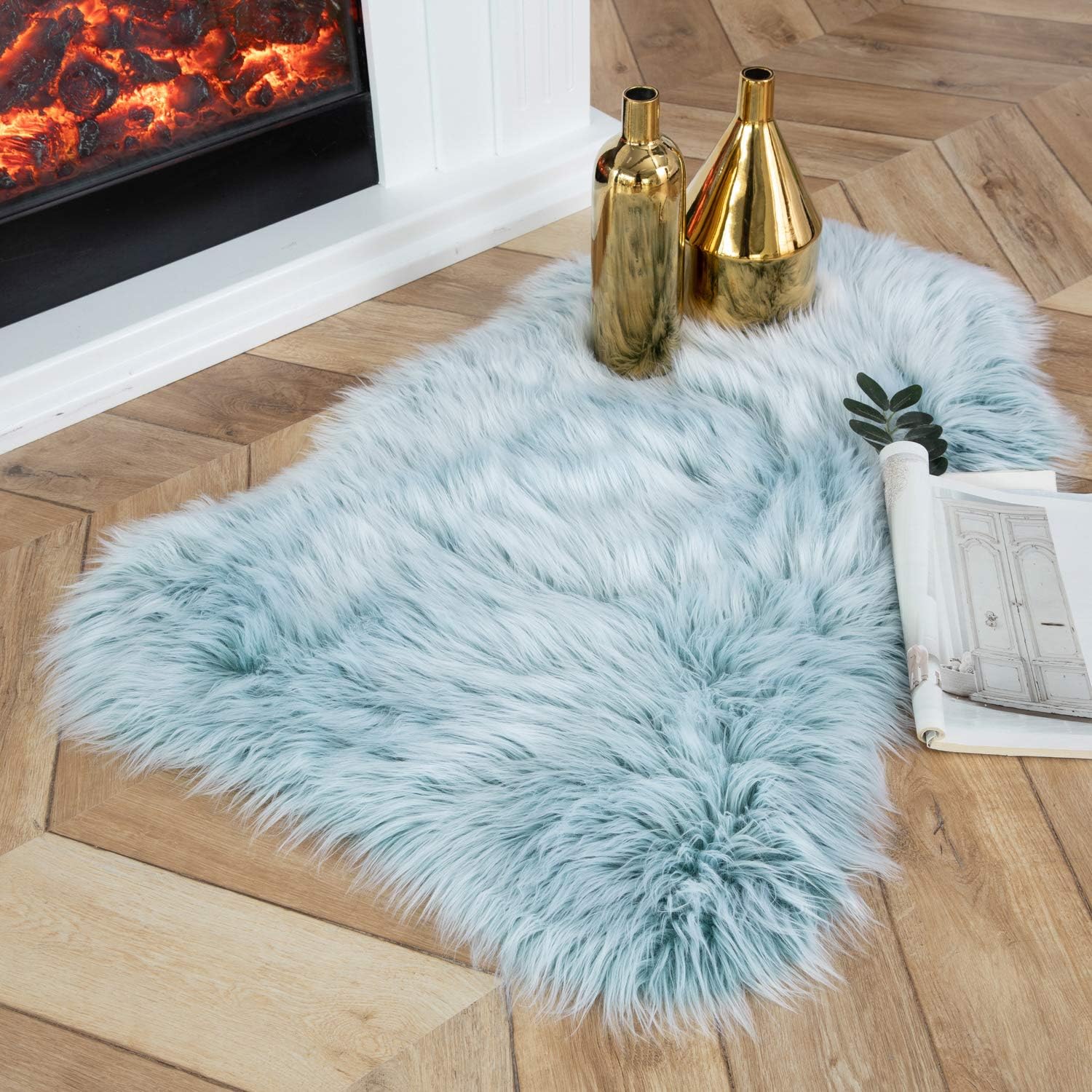 Ashler faux fur rug, Fluffy Shaggy Area Rug Ultra Soft 2 x 3 Feet Sheepskin Fur Rug, Frosted Bottom Spring Green Fuzzy Rug Machine Washable Shag Rug, Nursery Decor Throw Rugs for Bedroom, Living Room