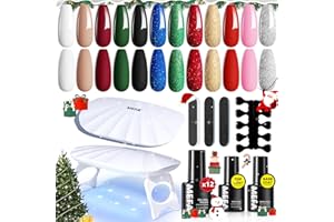 MEFA 19 Pcs Gel Nail Polish Kit with U V Light, 12 Christmas Colors Burgundy Red Dark Green Glitter Gel Polish Winter Silver Gold Sparkle Nail Polish Manicure Soak Off DIY Salon Decorations Gifts
