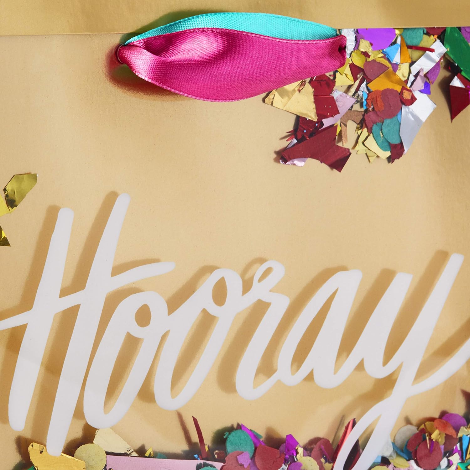 Hallmark Signature 7" Medium Gift Bag with Tissue Paper (Hooray; Gold with Pink, Teal, Purple Confetti) for Bridal Showers, Graduations, Retirements and More: Kitchen & Dining