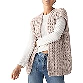 Women's Cap Sleeve Chunky Knit Sweater Vest Open Front Cardigan - Oversized Sleeveless Sweater Y2K Casual Knitted Vest