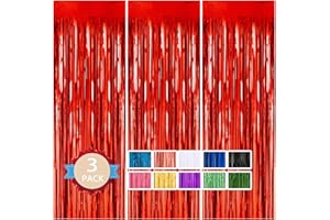 PABUES 3 Pack 3.3 ft x 9.9 ft Red Tinsel Curtain Party Backdrop Decorations, Metallic Foil Fringe Backdrop Door for Bachelorette Party Decorations,Red Streamers,Red Birthday Backdrop