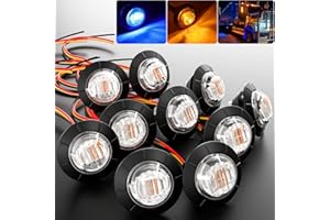 BJZ 3/4" Round Trailer Marker LED Lights Amber to Blue Dual Color Side Clearance Tail Bullet Light 12V 4LED Indicator Light w/Clear Lens for Trailer Truck Van RV ATV Bus, 10Pcs