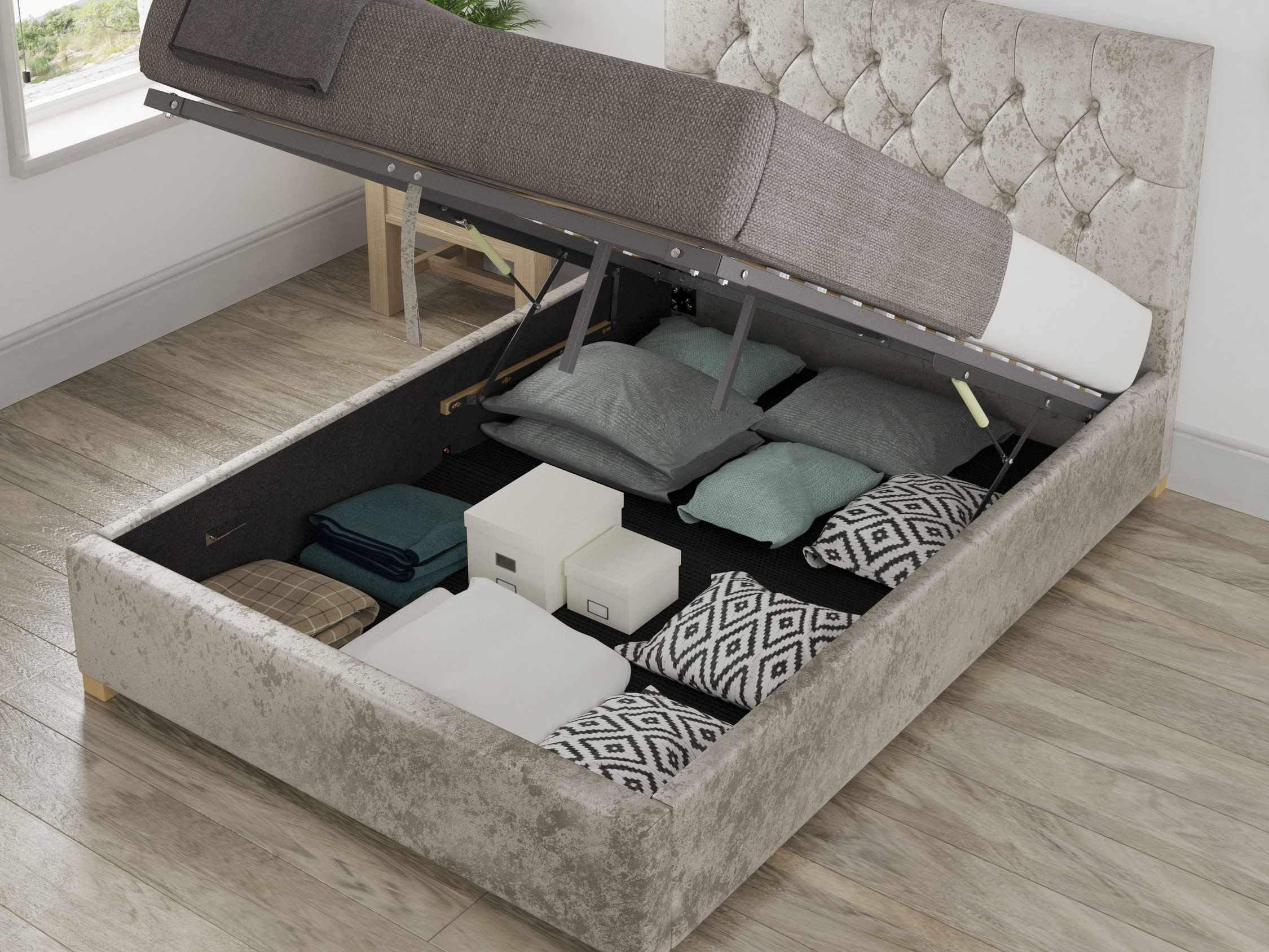 Aspire Beds Marble Fabric Ottoman Storage Bed Crushed Velvet in Pearl Single (3ft) made in UK