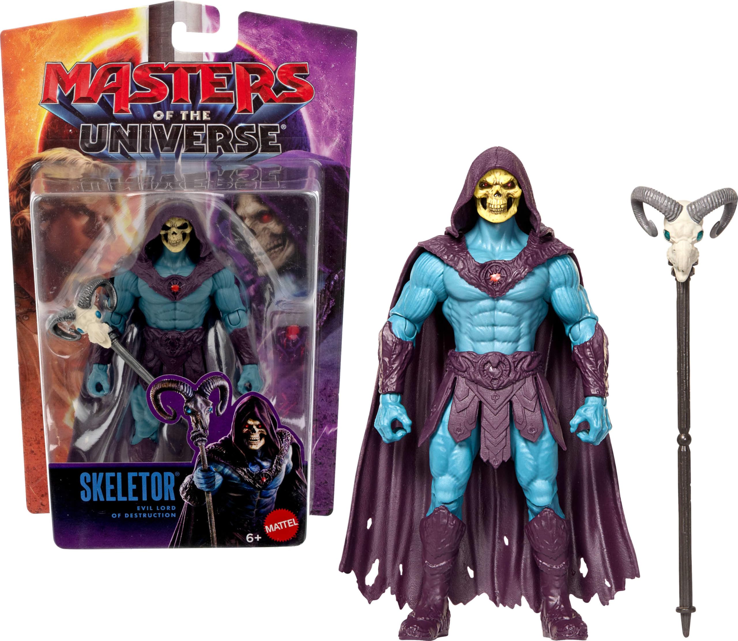 Masters of the Universe Film Skeletor, ca. 14 cm große Bösewicht-Actionfigur, detailgetreu, 14 bewegliche Gelenke und Widderkopf-Havoc-Stab, JKH92