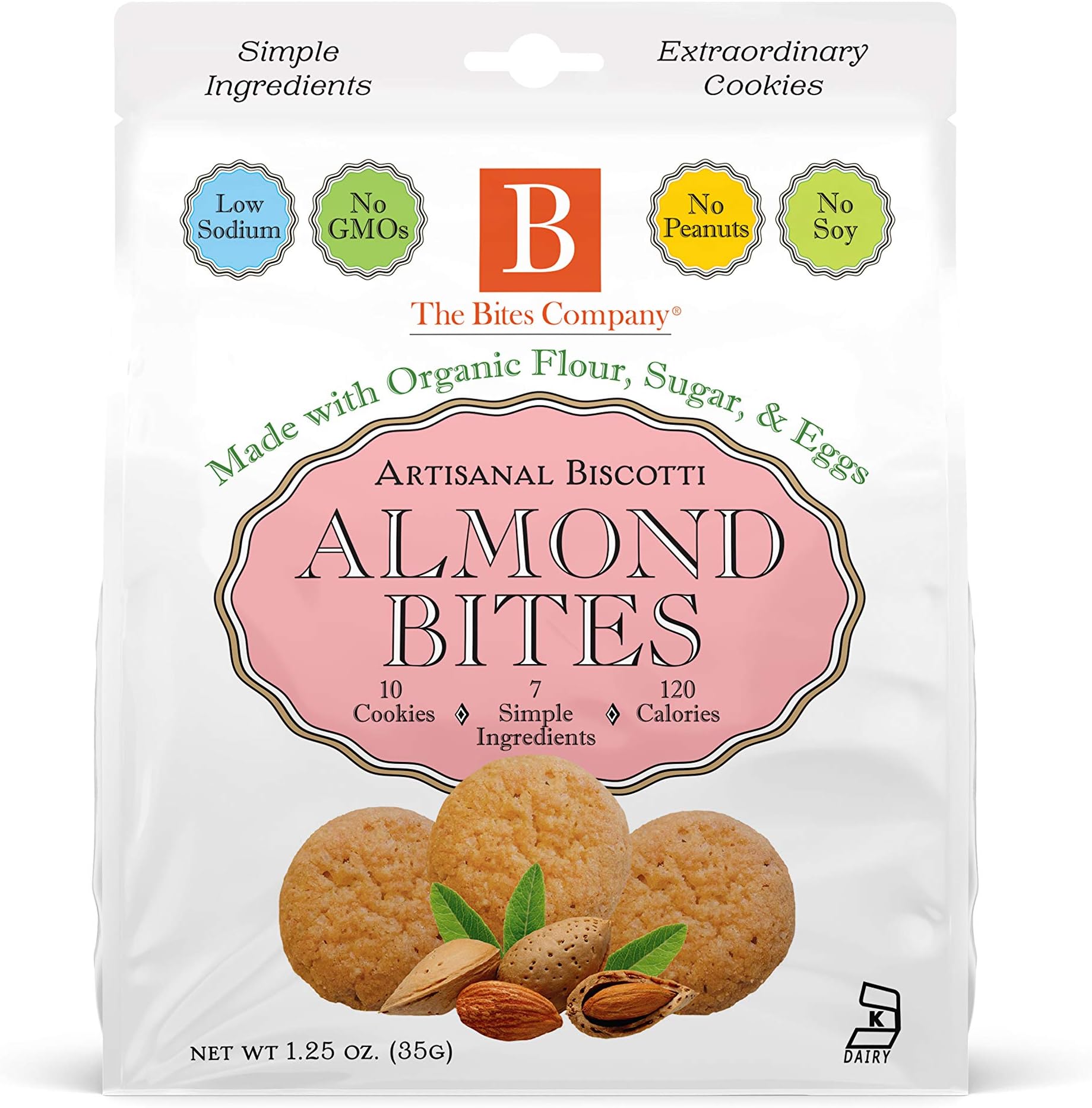 Bites to Go - Mini Biscotti Cookies by The Bites Company - Almond - 12 pack of 1.25 oz bags