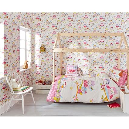 Graham Brown Kids Girls Olive The Owl Vintage Look Wallpaper Nursery Bedroom