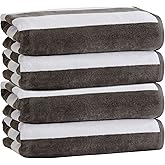 Market & Place 100% Cotton Velour Cabana Stripe Beach Towel Set 30" x 60" - Ultra Soft, Plush, & Highly Absorbent Towels for Pool, Beach, & Swimming. Marina Collection (4-Pack, Charcoal)